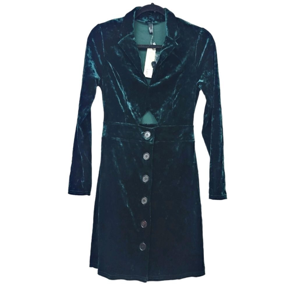 Nobodys child green velvet long sleeve dress, size 2